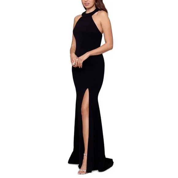 Betsy & Adam | Dresses | Betsy Adam Womens Laceup Sleeveless High Slit Halter  Gown Dress 2xs Black | Poshmark